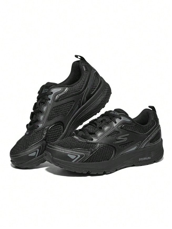 Skechers 女士GO RUN 透氣網布緩震耐磨防滑跑步鞋 - 黑色 - 查看 1