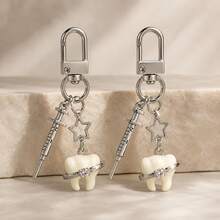 1pc/2pcs Unisex Rhinestone Teeth Funny Pendant Alloy Syringe Accessory Keychain Creative Bag Charm,Beaded Bag Charm - White - View 4
