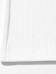 Blueprint Man 1pc Men's White Long Sleeve T-Shirt, Vertical Ribbed Ribbed Texture Fabric, 260g/M² Heavyweight Fabric, Minimalist Pullover T-Shirt, Crew Neck With Small V-Neck Detail, Solid Color Minimalist Style, Daily Commute, Casual Outings, Old Money Style - White - View 9