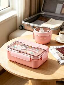 SEAL LOCK Pink Lunch Box Set, PP Material Bento Box, Cute Cartoon Print Portable Meal Box, Food Storage Container, Suitable For Students And Office Workers - Pink - View 6