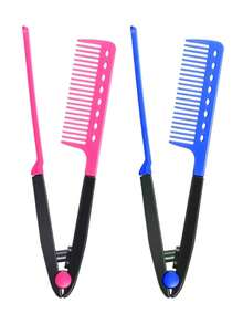 2pcs Straight Hair Comb Set - Flat Iron Comb, Create Beautiful Hair, Firm Grip, Suitable For Tangled Hair And Styling (Blue) - Multicolor - View 2