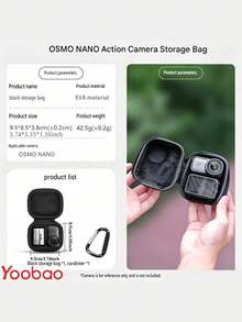 Yoobao Hard Shell Camera Carrying Case, Compatible With DJI Osmo Nano Action Camera, With Velvet Lining And Carabiner Shockproof Storage Bag, Portable Travel Protection Pouch - View 3