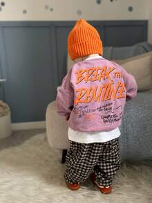 1pc Boys BREAK THE ROUTINE Graffiti Letter Crew Neck Sweatshirt, Taro Purple American Street Style Loose Fit Toddler Big Kids Spring Autumn Pullover - Purple - View 3