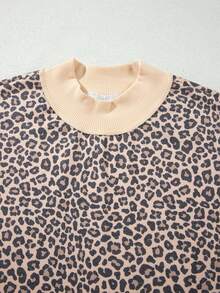 Acelitt Women's Casual Leopard Print High Neck Sweatshirt, Ribbed Trim, Dropped Shoulder Long Sleeve, Suitable For Autumn/Winter Wear Vacation - Multicolor - View 6