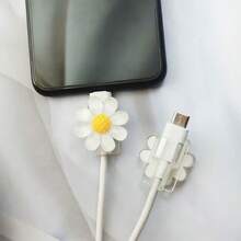 2件裝花卉數據線保護套，相容 Apple 手機配件數據線保護套－耐用防裂、優雅設計 - 白色 - 查看 6