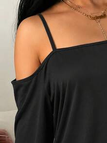 Women's Plus Size Solid Color Knit Fabric T-Shirt For Vacation Beach Summer - Black - View 4