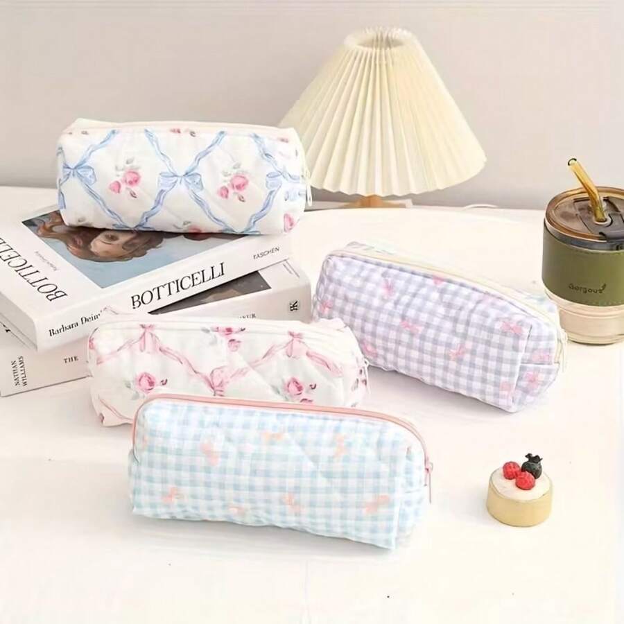 1pc Floral & Plaid Pattern Multi-Function Storage Bag - Pen Holder, Makeup Bag, Small Wallet, Earphone & Toiletries Storage - Fashionable Daily Carry Small Item Bag, Bag Accessory - Multiple Styles - View 1