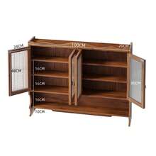 100CM Retro 4 Door Wall-Mounted Cabinet, Featuring Two Layers Of Storage Space And An Open Hook Rack Space,Suitable For Bathrooms, Kitchens, Dining Rooms, Brown - 棕色 - 查看 8