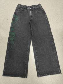 1pc Korean Street Style Women's Embroidered Wide Leg Loose All-Season Denim Long Pants (This Product Does Not Include Belt/Accessories) Casual Fall - Green - View 12