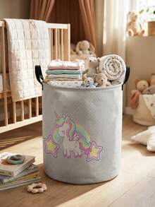 1pc Unicorn Print Large Capacity Foldable Round Storage Basket With Handles, Multi-Purpose Baby Room Storage Bin, Baby Sundries Organizer, Baby Room Storage, Baby Supplies Storage, Diaper Storage, Clothing Storage, Baby Supplies Sundries Storage, Multi-Purpose Storage Box, Foldable Baby Supplies Storage Box - Multicolor - View 16