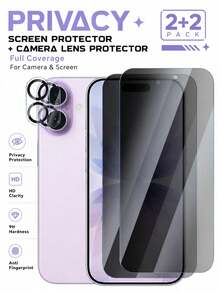 4-In-1 Set - Privacy Screen Protector, 9H Hardness Anti-Scratch Tempered Glass Screen And Camera Lens Protector, Compatible With IPhone 18/18 Pro/18 Pro Max/17/17 Pro/17 Pro Max/17 Air/16/16 Plus/16 Pro/16 Pro Max/15/15 Pro Max/14/13/12/11 Pro Max Phone Accessories - Black - View 45