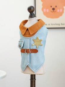 PETCIRCLE 1PC Pet Clothing Outdoor Indoor Apparel European American Style Japanese Korean Style Bichon Teddy Small Dog Puppy Cat Clothes Casual Comfortable Star Sheriff Coat - Multicolor - View 6