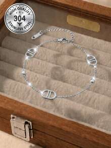 4pcs Luxury CD Letter Titanium Steel Jewelry Set, Minimalist Double D Necklace, Bracelet, Earrings, Versatile For Commuting, Beach And Vacation - Silver 1 - View 7