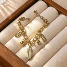 1pc Fashion Stainless Steel Geometric Decor Layered Chain Bracelet For Women For Daily Decoration - Yellow Gold - View 6