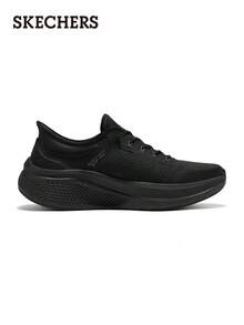 Skechers 女士閃穿GO RUN 免系鞋帶一腳蹬透氣網面通勤緩震跑鞋 - 黑色 - 查看 4