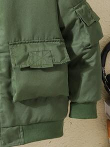Boys' Winter Padded Workwear Jacket With 3D Pockets, Cold-Proof - Army Green - View 4
