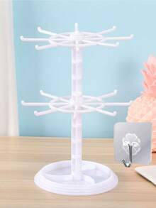 16-Hook Rotating Storage Rack, Adjustable Bottom Spacing, Can Be Used As Key Rack/Display Stand, For Storing Keys, Glasses, Or As A Desktop Jewelry Stand With Tray For Necklaces - Multicolor - View 12