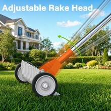 FUSHITON Thatch Rake 15 Inch With Wheels For Lawn Dethatching | Heavy-Duty Metal,Adjustable Long Handle,For Soil Loosening & Leaf Gathering - A - View 4