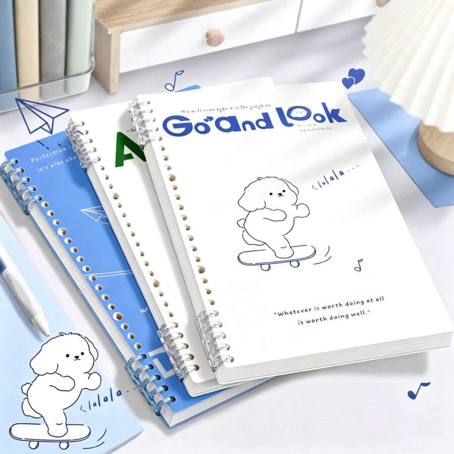 Fresh Cartoon Bear Loose-Leaf Notebook, Large Capacity, Replaceable Inner Pages, Double-Sided Writing, No Bleed-Through, High Aesthetic Student Classroom Notebook, Planner, Artistic Note-Taking Notebook For Primary And Middle School Students, Back-To-School Stationery, Christmas, Halloween, Back-To-School Season Gift For Classmates And Friends With Artistic Atmosphere - A5 lined - View 1