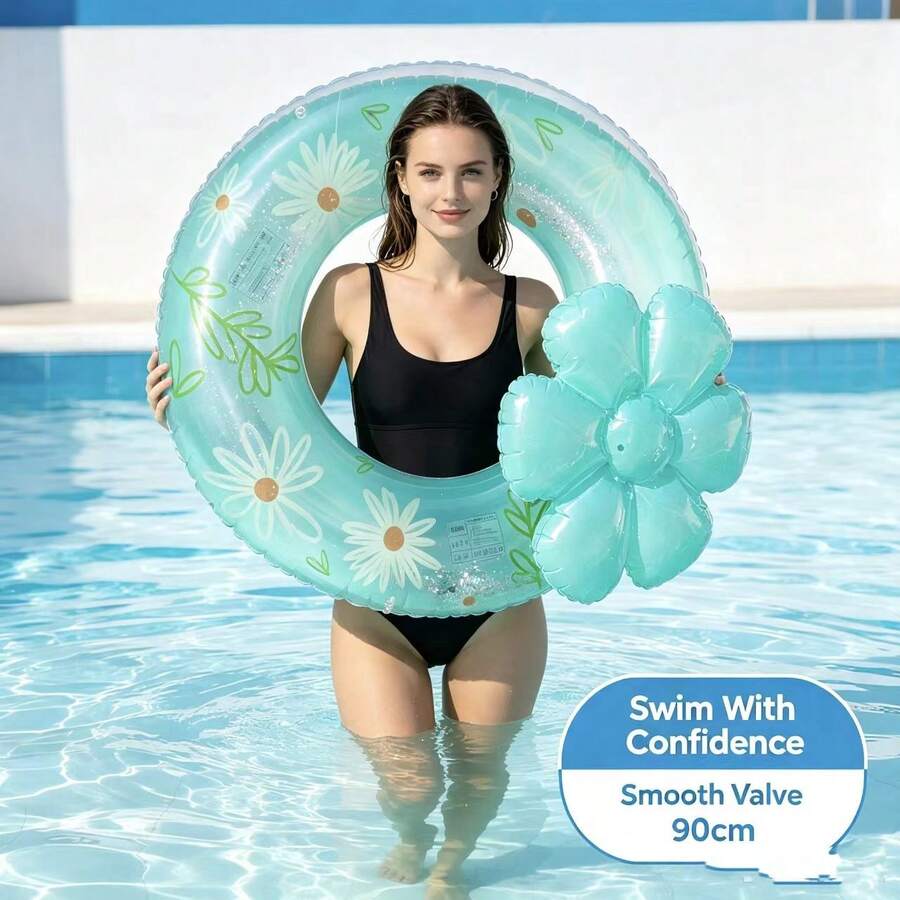 1pc Adult Oversized Daisy Flower Inflatable Swim Ring, Mint Green Ring-Shaped Float For Beach And Pool, Photo Prop - Mint Green - View 1