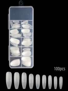 1 Box Extra Long Tapered Half Cover Nail Tips, No C-Curve Natural Straight Acrylic Nails - Champagne - View 8