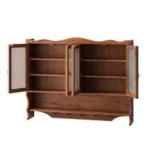 100CM Retro 4 Door Wall-Mounted Cabinet, Featuring Two Layers Of Storage Space And An Open Hook Rack Space,Suitable For Bathrooms, Kitchens, Dining Rooms, Brown - 棕色 - 查看 11