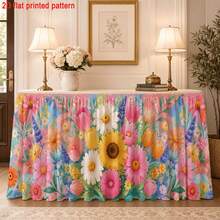 1 Tablecloth Table Skirt Polyester Spring Wildflower Printing Table Skirt Sunflower Daisy Tulip Lavender Mixed Flowers Soft Pastel Background Art Pattern Decoration, Suitable For Garden Dinner, Bridal Shower, Breakfast Party Table Skirt. - 1 - View 4