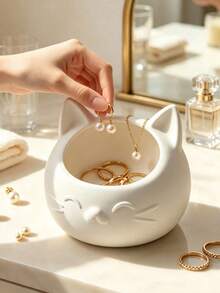 Cute Cat Shaped Jewelry Storage Bowl, Jewelry Organizer Box, Desktop Earring Ring Bracelet Display Container, Home Bedroom Vanity Decor Gift - Multicolor - View 3