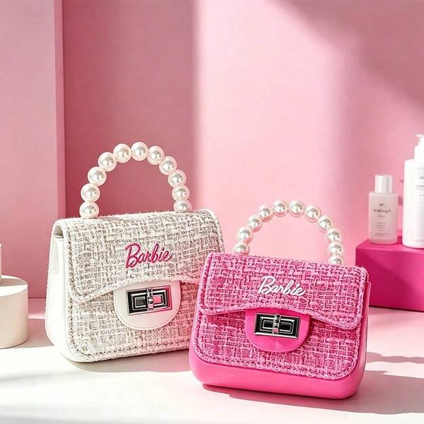 Miniso Barbie Series Jelly Bag, 2 Colors Available Pink & White, Jelly Handbag With Pearl Handle, Barbie Themed Shoulder Crossbody Bag(1 PC)