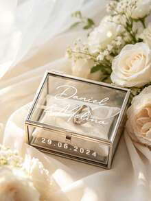 Personalized Wedding Ring Box, Includes Couple's Names, Wedding Date And Coordinates. Suitable For Wedding, Engagement Or Proposal, Perfect Prop For Wedding Photos And Ideal Gift, Velvet Interior - Multicolor - View 6