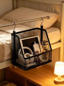 Hanging Storage Basket, Stackable Hanging Storage Baskets, Black Woven Mesh Organizer, Multi-Functional S-Hook, Suitable For Dorm, Bedroom, Closet | Space-Saving Hanging Clothes & Bedding Organizer | With Stable Hanging Device | All-Season Closet Essential | Back To School Season - Multicolor - View 9