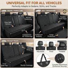 寵物狗汽車後座墊/後座狗墊，耐用防刮且防滑，防止寵物毛髮與泥污，可水洗，適用汽車扶手，易清潔且可折疊 - 黑色 - 查看 3