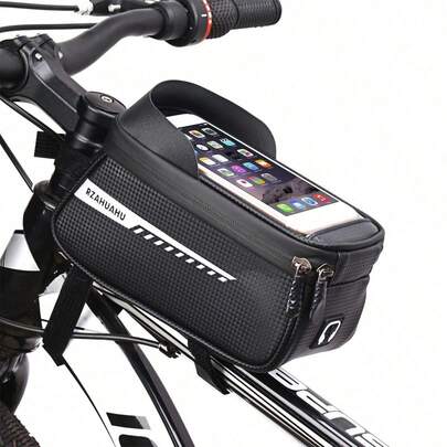 2pcs Waterproof Bike Phone Mount Bag Bike Front Frame Handlebar Bag With Hook And Loop Bicycle Holder Case Accessories Portable Pouch Road Outdoor Touch Screen Saddlebag Cycling Equipment 8.6x5.5x4.3in