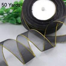 Pita Organza Tepi Emas 50mm/10mm, Pita Transparan, Pita Kemasan Kotak Hadiah Buatan Tangan DIY, Pita Busur untuk Pakaian, Aksesoris Hiasan Kepala, Pita Dekoratif, Pita Kemasan Bunga Hadiah DIY, Pita Dekoratif untuk Pernikahan, Pita Buket Perayaan Pernikahan, Cocok untuk Berbagai Festival, Pesta Ulang Tahun, Dekorasi Latar Belakang Hadiah Pernikahan - Berbagai warna (2,5 cm x 10 ukuran) - View 13