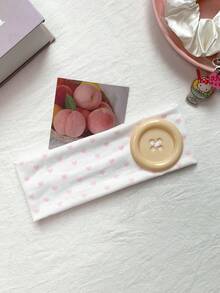 1pc Y2K Colorful Large Button Fabric Headband, Pink Plaid Bow Heart Print Wide Elastic Headscarf, Versatile Niche Hair Accessory For Girls - Multicolor - View 8