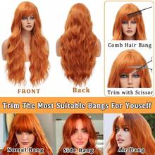 Orange Wig With Bangs, Ginger Yellow Wig, 28 Inch Long Curly Wavy Orange Hair Wig For Women, Natural Look Synthetic Fiber Heat Resistant, Halloween Wig, Daily Party Use - Multicolor - View 5