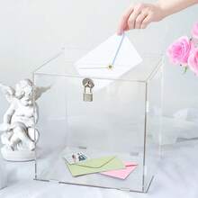 Luxury Square Acrylic Lockable Storage Box, Wedding Red Envelope & Cash Collection Box, Birthday Party & Banquet Blessing Envelope Transparent Display Storage Box - 1PC - View 2