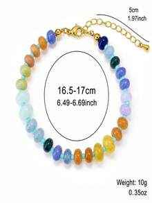 1 pieza Pulsera de mujer de verano con cuentas de piedra multicolor, accesorios de cobre chapados en oro de 18K, joyería casual diaria para parejas - Multicolor - Ver 2