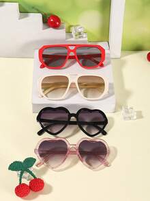 1set 4PCS Kids 9-14Y Mixed Heart & Aviator‑Style Frames Glitter Decor Skin‑Friendly PC Playful Fashion Glasses For Holiday Party Occasions - Multicolor - View 6