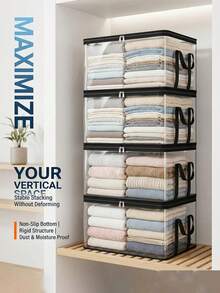 4pcs Closet Storage Transparent Storage Bags With Handles, Black Trim Dust-Proof And Moisture-Proof Storage Bags, Large Capacity Foldable, Easy To Store And Categorize, Suitable For Bedroom, Classroom And Dormitory Book Moving - Transparent Black Border - View 1