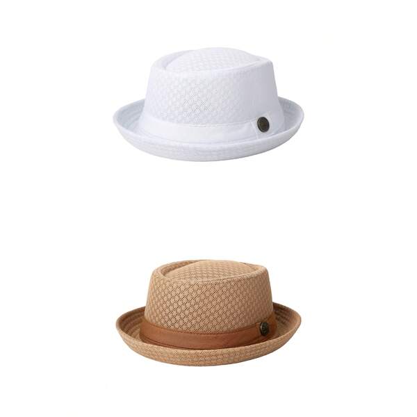 Rofusn 2 Pcs Mesh Pork Pie Straw Hat For Men Summer 1920S Costume Party Cap Fedora Dad Bowler Flat Top