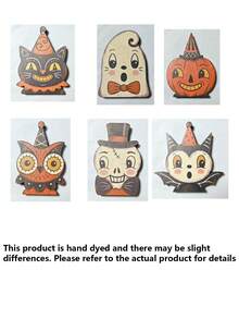 Decoración de Halloween Vintage para Interiores, Estantería de Bloque de Madera Retro, Fantasma Lindo, Calabaza, Gato Negro, Esqueleto, Búho Bruja, Regalo de Inauguración de Casa - Ver 4