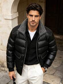 Men's Winter Long Sleeve Padded Coat, Suitable For Daily Commute, Vacation, Gift Giving - Black - View 2