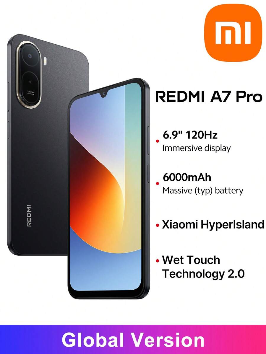 Redmi A7 Pro 智慧型手機全球版,Xiaomi HyperIsland,沉浸式 6.9 吋 120Hz 高更新率螢幕,強大八核心處理器,大容量 6000mAh (Typ) 電池,Wet Touch 2.0 濕觸技術,Google Gemini,簡約精緻設計 - 黑色 - 查看 1