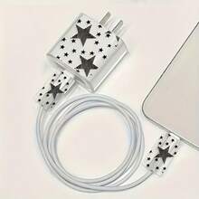 3pcs Star Pattern Cable Protector And Charging Head Set, Compatible With IPhone 20W/18W Charger - Multicolor - View 2