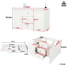 Mueble para lavabo, mueble bajo lavabo, mueble de baño con 3 cajones, amplio espacio de almacenamiento, lavabo de pared, mueble de baño con lavabo, verde, 78.5**.8cm - Blanco + Cerámica + MDF + Metal - Ver 4