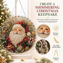 Christmas Pearl And Diamond Sunlight Capture Set, Thickened 3d Design, Diy Craft | Pre-Installed Metal Chain, Lace-Trimmed Acrylic Round Plate, 3d Mixed-Size Pearl Bead Crafts, Festive Window And Wall Decorations. - A - View 3