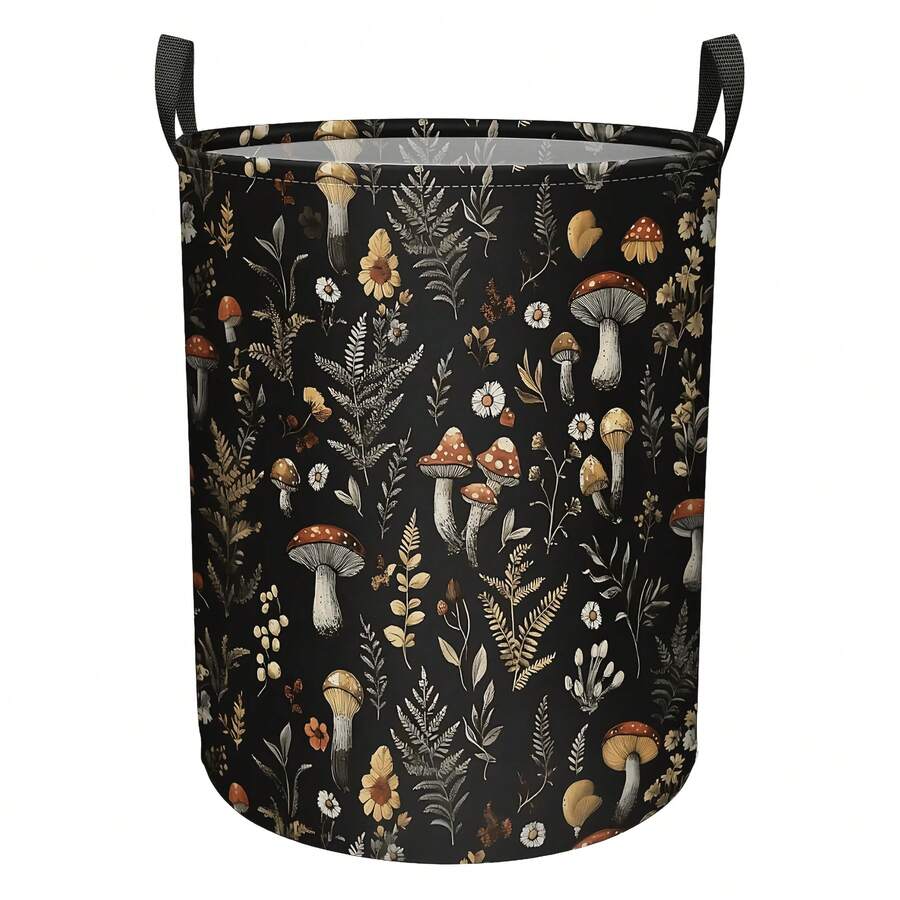 1PC Mushroom Laundry Storage Basket, Large Canvas Foldable Organizer Storage Basket, Suitable For Office, Toy Storage, Home Decoration, Laundry Basket - Dark Grey - View 1