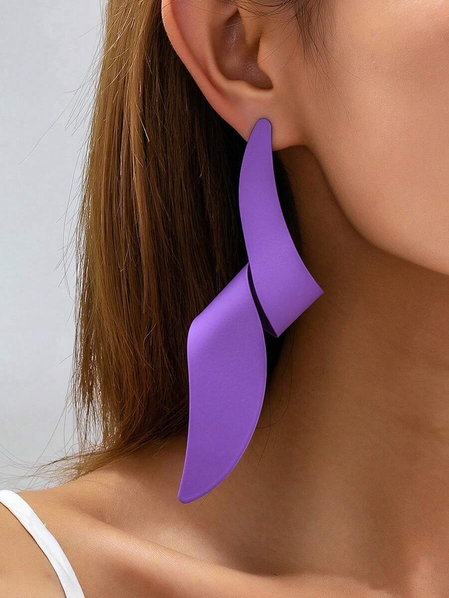 1 Pair Metal Geometric Oversized Stud Earrings - Purple - View 1