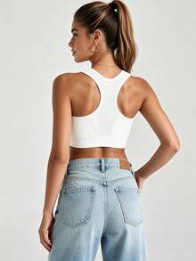 Runway Rest Women's Sports Bra, Racerback Yoga Fitness Running Crop Top Bra - White - View 2
